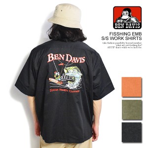 30％OFF SALE セール BEN DAVIS ベンデイビス FISSHING EMB S/S WORK SHIRTS メンズ シャツ ワークシャツ 半袖 刺繍 ストリート atftps