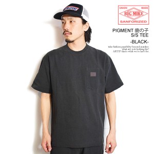 BIG MIKE ビッグマイク PIGMENT 鹿の子 S/S TEE - BLACK- メンズ Tシャツ 半袖 ポケットTシャツ ピグメント加工 ストリート atftps