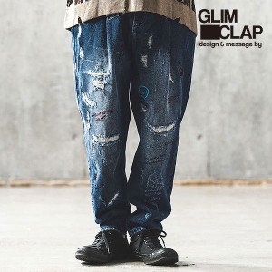 GLIMCLAP グリムクラップ Embroidery-sprinkled design soft balloon silhouette denim pants
