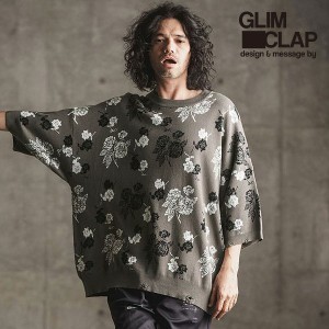 2024 春夏 1st 先行予約 3月中旬〜下旬入荷予定 GLIMCLAP グリムクラップ Botanical pattern double Jacquard short sleeve sweater atft