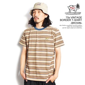 The Endless Summer エンドレスサマー TES 70s VINTAGE BORDER T-SHIRT -BROWN- メンズ Tシャツ 半袖 TES USコットン atftps