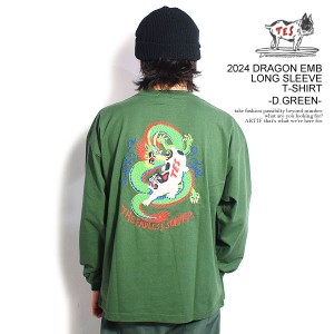 The Endless Summer エンドレスサマー TES 2024 DRAGON EMB LONG SLEEVE T-SHIRT -D.GREEN- メンズ Tシャツ 長袖 ロンT 送料無料 atftps