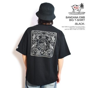 The Endless Summer エンドレスサマー TES BANDANA EMB BIG T-SHIRT -BLACK- メンズ Tシャツ 半袖 TES ビッグTシャツ ストリート atftps