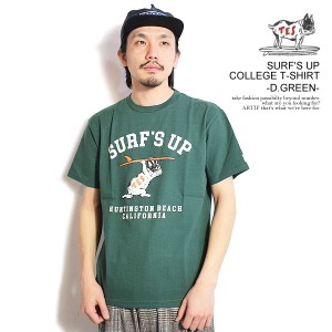 The Endless Summer エンドレスサマー SURF'S UP COLLEGE T-SHIRT -D.GREEN- メンズ Tシャツ 半袖 TES USコットン ストリート atftps