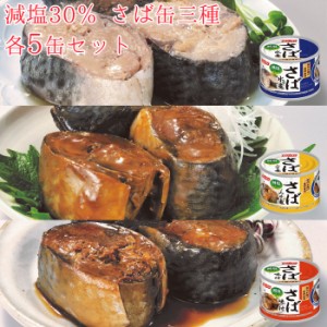 さば 缶詰 減塩30％ さば缶 三種 各5缶セット 15缶 セット 減塩 水煮缶 味噌煮缶 味付け缶 詰め合わせ 鯖缶 鯖 サバ さば 非常食 災害 常