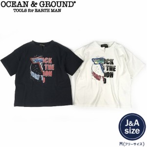 メール便 レディース Tシャツ 半袖 オーシャンアンドグラウンド バンドリメイクT ブラック オフホワイト M 2016153