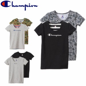 メール便 チャンピオン Champion Tシャツ キッズ 半袖 男の子 女の子 2枚組 ロゴ クルーネック 全3色 120c