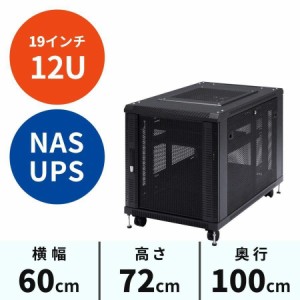 19インチ サーバーラック 12U 奥行100cm 棚板2枚つき ブラック [100-SV001]