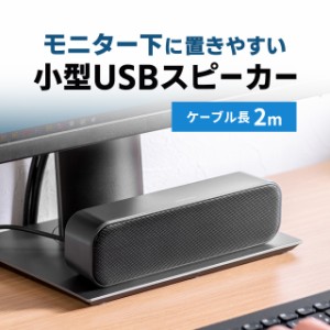 USBスピーカー 小型 パソコン用 モニター下 6W コンパクト 2mロングケーブル シンプルデザイン[400-SP109]