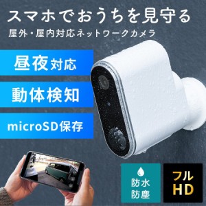 Wi-Fi ネットワークカメラ 屋外用 IP65 充電式 防犯 夜間撮影 動体検知 SDカード録画 ホワイト[400-SSA006]