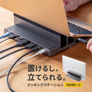 ドッキングステーション Type-C接続 HDMI2ポート搭載 スタンド型 クラムシェル ノートパソコンスタンド対応 4K/60Hz PD100W 有線LAN対応[