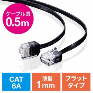 薄型 Cat6A LANケーブル 0.5m ブラック[500-LAN6AFL-005]