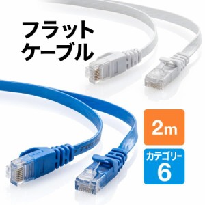 Cat6 フラット LANケーブル 2m カテゴリー6 薄型 ブルー ホワイト [500-LAN6FL02]