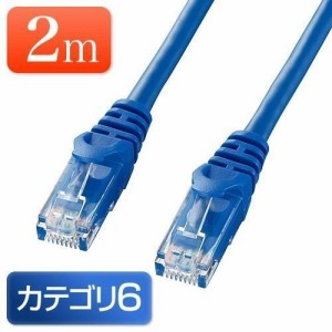 Cat6 LANケーブル 2m より線 ツメ折れ防止カバー付き ブルー ホワイト [500-LAN6Y02]