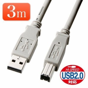 USBケーブル 3m ライトグレー USB2.0 A-Bコネクタ [500-USB003]