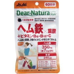 サプリ アサヒ ディアナチュラスタイル ヘム鉄×葉酸+ビタミンB6・B12・C 60日分 120粒入 4946842638901 普通郵便のみ送料無料