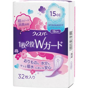 ウィスパー 1枚2役Wガード 女性用 おりもの&水分ケア パンティライナー 15cc 32枚入 4902430874311 普通郵便のみ送料込