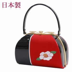 日本製 成人式 振袖用 合皮バッグ「赤地に椿刺繍」ちりめん 和装バッグ 成人式 バッグ 振袖 着物 和装 和服 花柄 レトロ