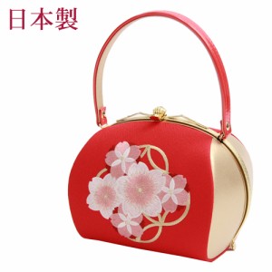 〔zu〕日本製 成人式 振袖用 和装バッグ「赤地に七宝・桜刺繍」和装バッグ 成人式 バッグ 振袖 着物 和装 和服 花柄 レトロ