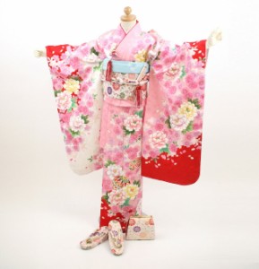 七五三 着物 レンタル 7歳 雛祭り フルセット 「ピンク地 桜 花 鞠」