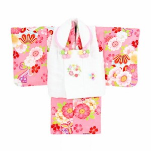 レンタル 女の子 1歳用着物レンタル「ピンク地に八重桜とリボン（被布：白）」