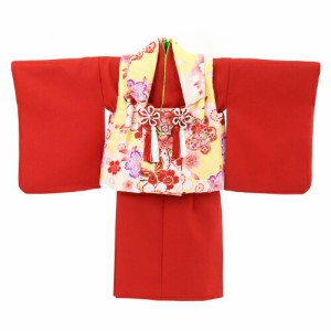 レンタル 女の子 1歳用着物レンタル「赤無地着物に黄色被布（桜と蝶）」