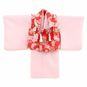レンタル 女の子 1歳用着物レンタル「ピンク無地着物に赤被布（桜と鞠）」