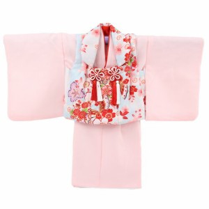 レンタル 女の子 1歳用着物レンタル「ピンク無地着物に水色被布（桜と蝶）」