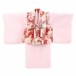 レンタル 女の子 1歳用着物レンタル「ピンク無地着物に水色被布（桜と鞠）」
