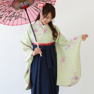 袴 セット 卒業式 レンタル 女 卒業式袴セット2尺袖着物＆袴 フルセットレンタル 緑 グリーン