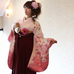 卒業式 袴セット レンタル  2尺袖着物＆袴 フルセットレンタル ピンク 袴レンタル 上品