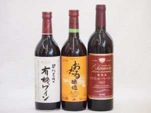 飲み比べおすすめ赤ワイン3本セット(おたる醸造 生葡萄酒 赤 甘口 山梨県産樽熟成マスカット・ベーリーA 有機赤ワイン コンコード やや甘