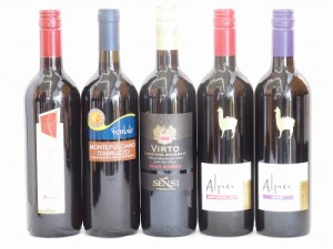 イタリア×チリ赤ワイン5本セット(ブルーサ ロッソ モンテプルチアーノ ダブルッツオ センシィヴィルトロッソ アルパカカルメネール アル