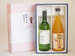 父の日 感謝贈り物ボックス 本格ノンアルコールワインと果物梅酒2本セット(ヴァンフリーノンアルコール白ワイン 5種の和歌山県産柑橘ミッ