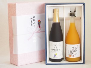 父の日感謝の贈物ボックス 果汁100％ジュースと果物梅酒2本セット(信州ぶどうコンコード果汁100% 有田完熟みかん梅酒) 710ml×1本 720ml