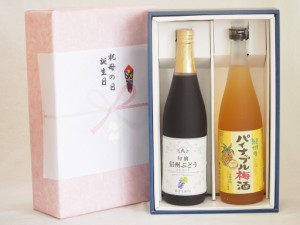 父の日感謝の贈物ボックス 果汁100％ジュースと果物梅酒2本セット(信州ぶどうコンコード果汁100% 沖縄県産パイナップル梅酒) 710ml×1本 