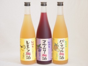 果物梅酒3本セット(岩手県産ブルーベリー梅酒 和歌山県産レモン梅酒 沖縄県産パイナップル梅酒) 720ml×3本