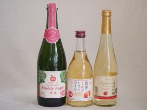 りんご果汁100％ジュースとりんごのお酒3本セット(信州産100%林檎シードル 青森県産りんご100%マディアップルセミスイートやや甘口Alc3% 