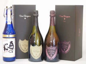 最高峰スパークリング日仏3本セット(フランスドンペリニヨン白 ドンペリ二ヨンロゼ ギフト箱付750ml×2本 福島県奥の松 純米大吟醸プレミ