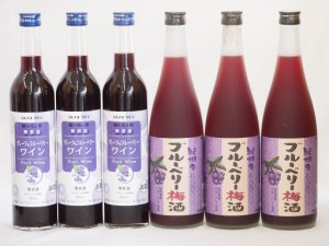 リキュール特集6本セット(グレープ&ブルーベリーワイン 紀州ブルーベリー梅酒) 500ml×3本 720ml×3本