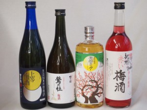 豪華梅酒4本セット(赤しそ赤い梅酒(和歌山) 樽熟梅酒天空の月(大分) 梅酒 鶯の杜(奈良) 無添加上等梅酒(鹿児島)) 720ml×4本