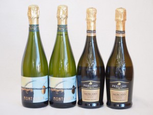 甘口イタリアスパークリング白ワイン4本セット(モスカート ペルリーノ2本 モンサラ カバ　セミセック2本)750ml×4本