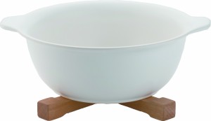 ＩＨ対応陶器 陶製ラーメン鉢 白 木製鍋敷付き