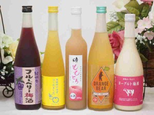 果実酒5本セット ヨーグルト梅酒(福岡県)×ゆず梅酒(福岡県)×ももとろ(福島県)×日本酒オレンジ(三重県)×ぶどうリキュール 500ml×3本 