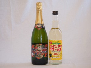 パイナップル2本セット(沖縄名護産スパークリングワインワイン750ml パインアメサワーの素600ml)