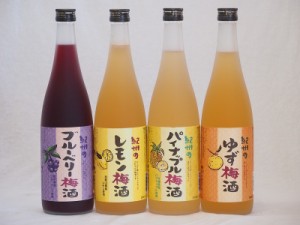 果物梅酒セット レモン×パイナップル×ゆず×ブルーベリー 中野BC(和歌山県)720ml×4本