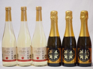 国産甘口スパークリングワイン6本セット 信州産100%林檎500ml×3本 鹿児島県薩摩スパークリングゆずどん375ml×3本 計6本