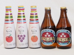 クラフトビールとリキュール5本セット(ヒュヴァ リンゴサワーalc.5% ヒュヴァ 巨峰サワーalc.5% ヒュヴァ 清見サワーalc.5% ミツボシピル