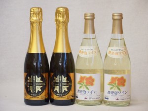 薩摩スパークリング×スパークリングワイン(ゆずどん375ml2本 北海道おたるナイアガラ白500ml2本)計4本