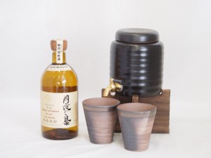 本格焼酎サーバー1000cc(18cm×24cm 1kg)三重県萬古焼き備前金彩ペアカップ(200ml×2個)とうもろこし樽貯蔵焼酎原酒月夜の梟43度（宮崎県